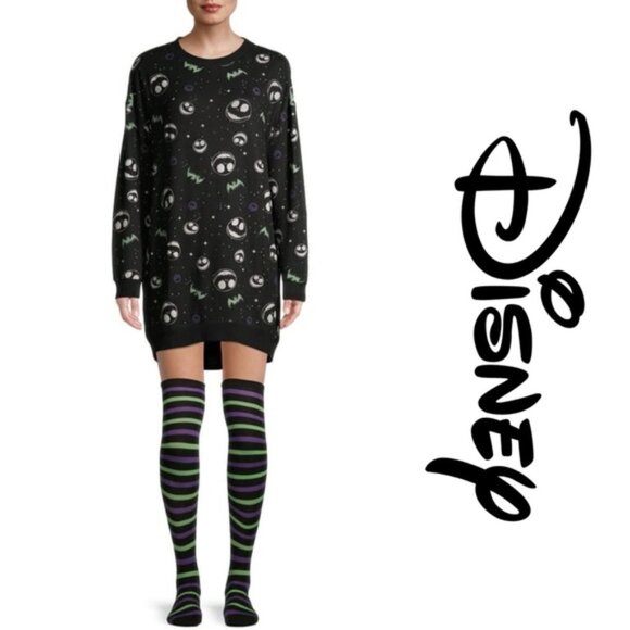 Disney | Black Jack Skellington Print High Low Sleep Shirt | Size Extra Small - Picture 1 of 11